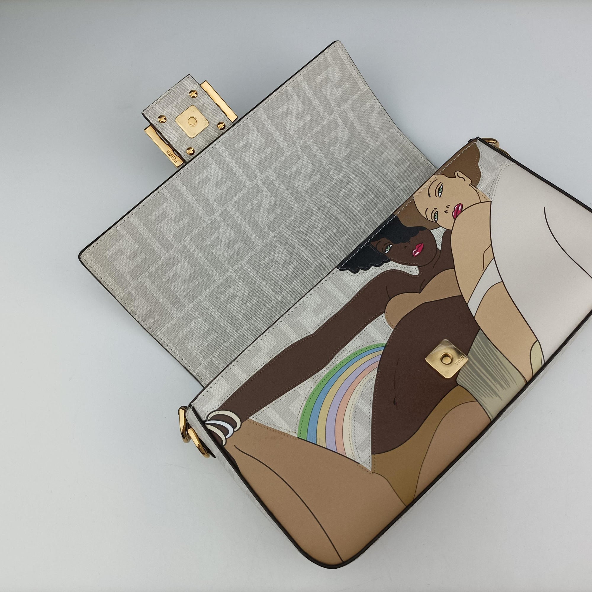 Pre-owned Fendi BAGUETTE White × Multicolor Coated Canvas × Leather 8BR600 shoulderbag | stylenewstar