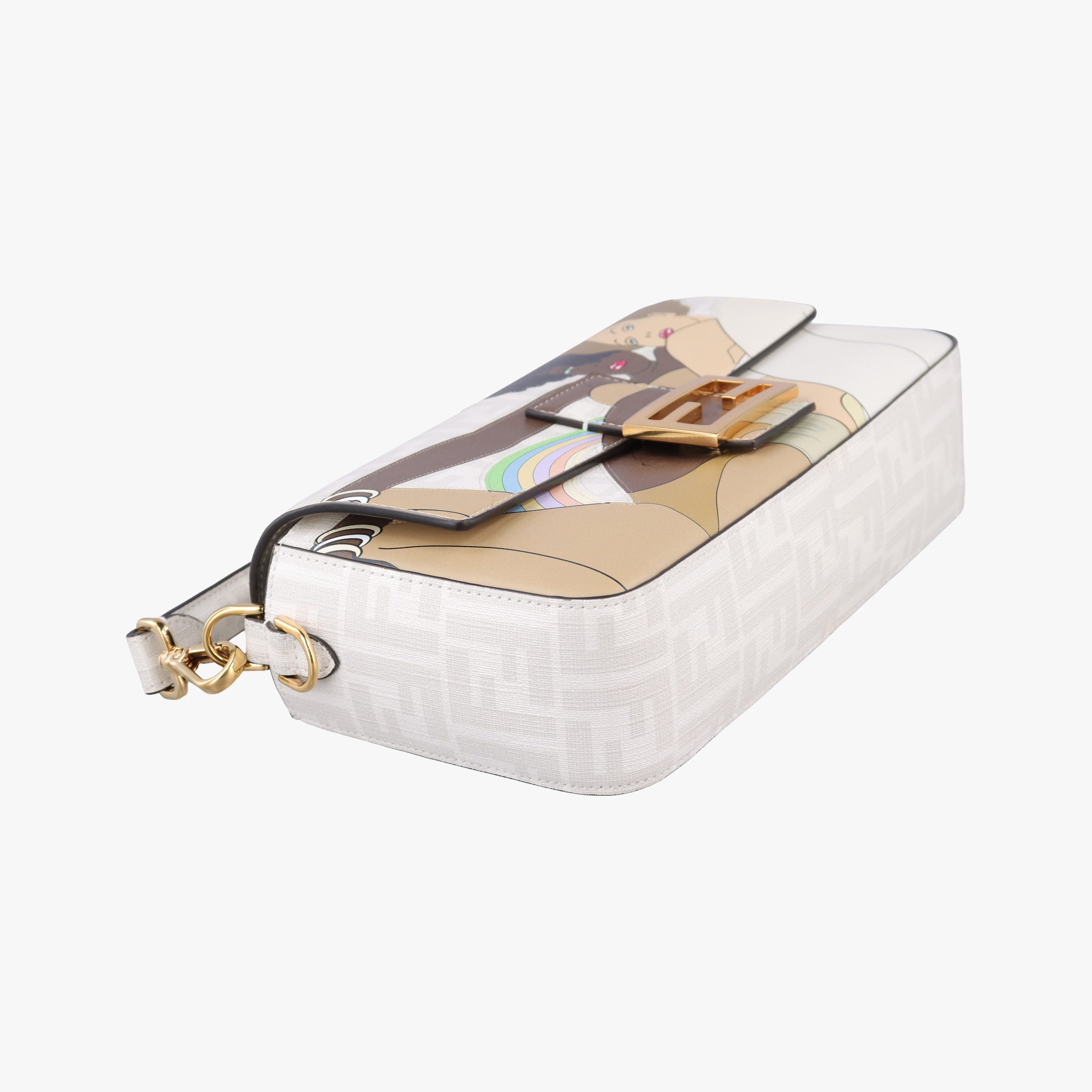 Pre-owned Fendi BAGUETTE White × Multicolor Coated Canvas × Leather 8BR600 shoulderbag | stylenewstar