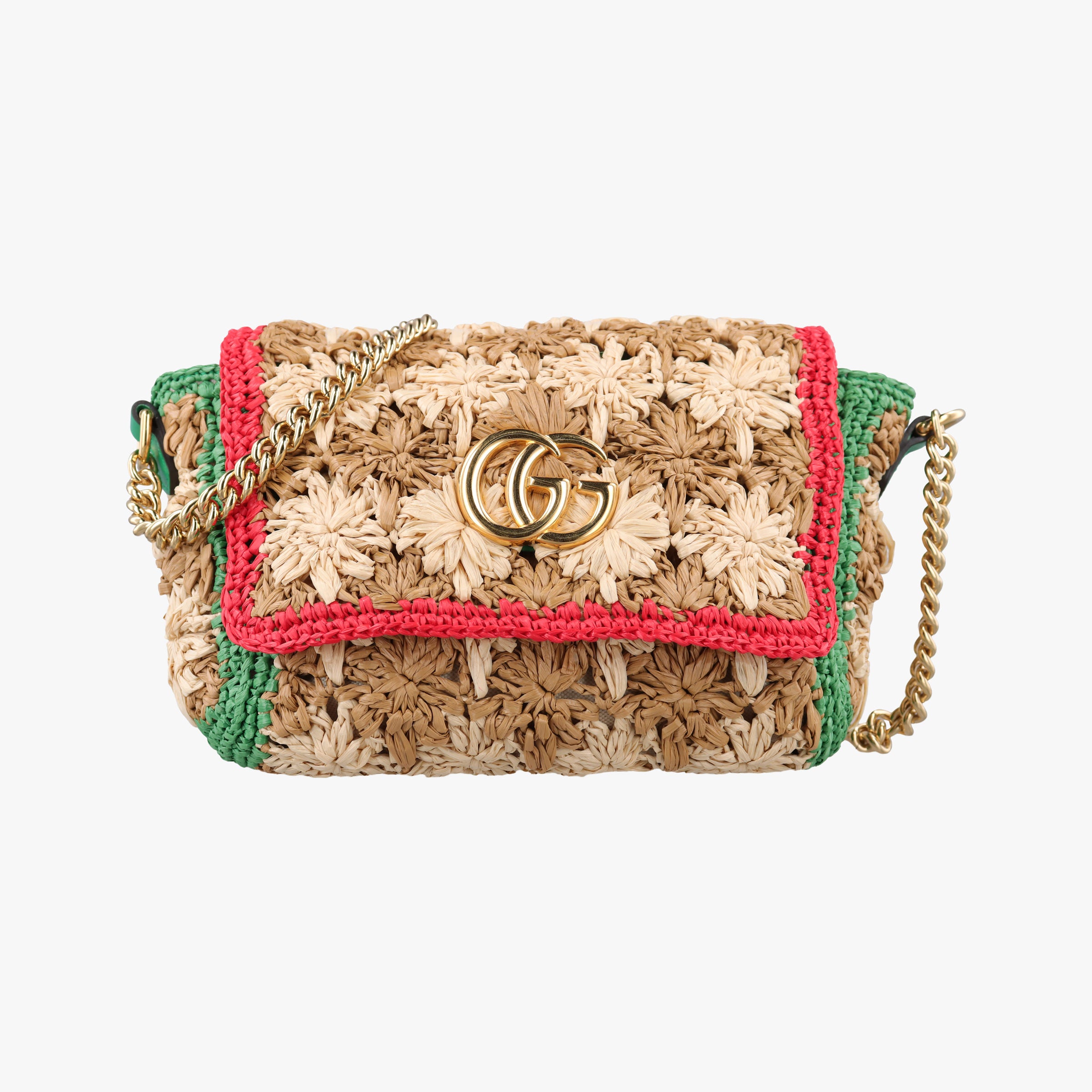 Pre-owned Gucci GG Marmont Multicolour straw 574433 shoulderbag | stylenewstar