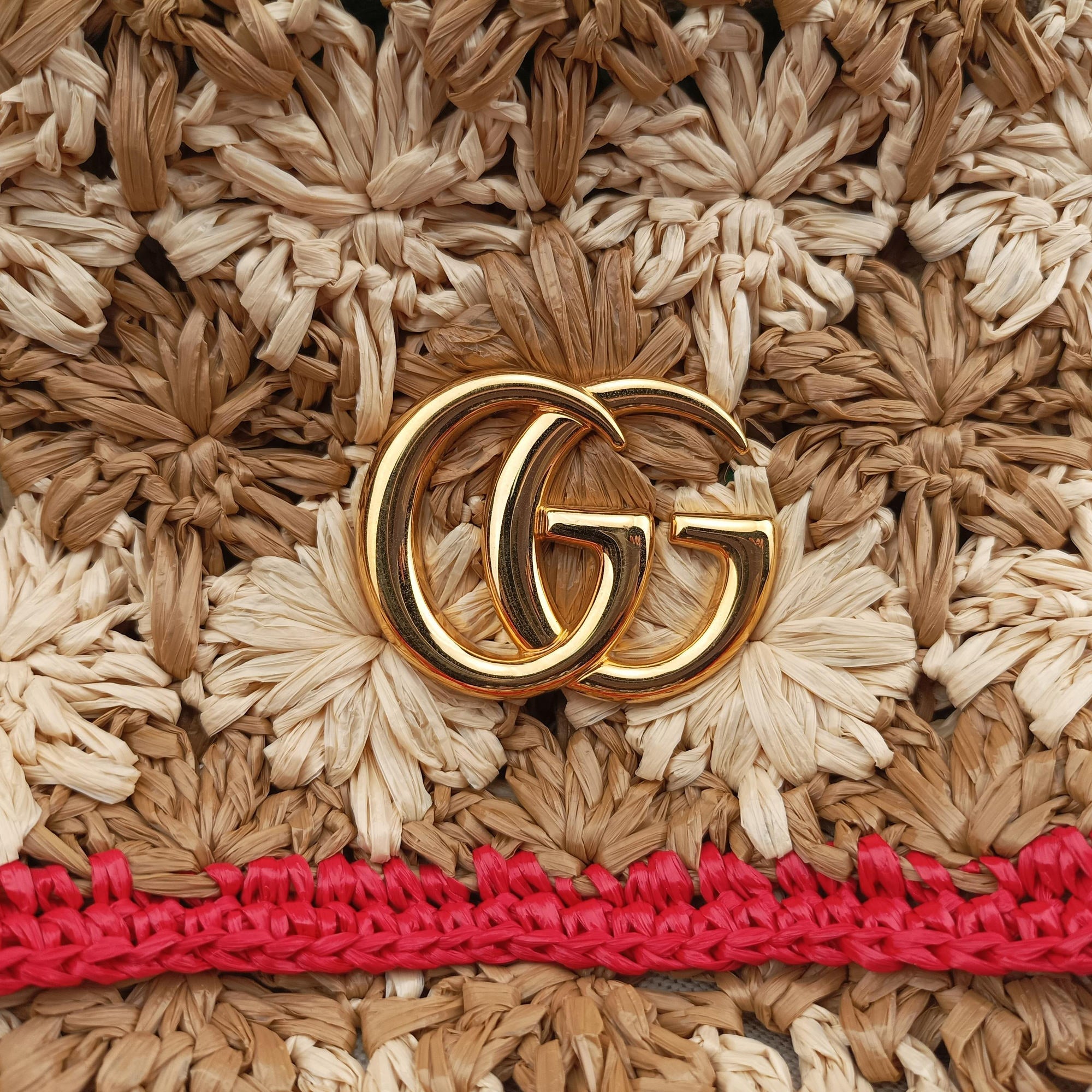 Pre-owned Gucci GG Marmont Multicolour straw 574433 shoulderbag | stylenewstar