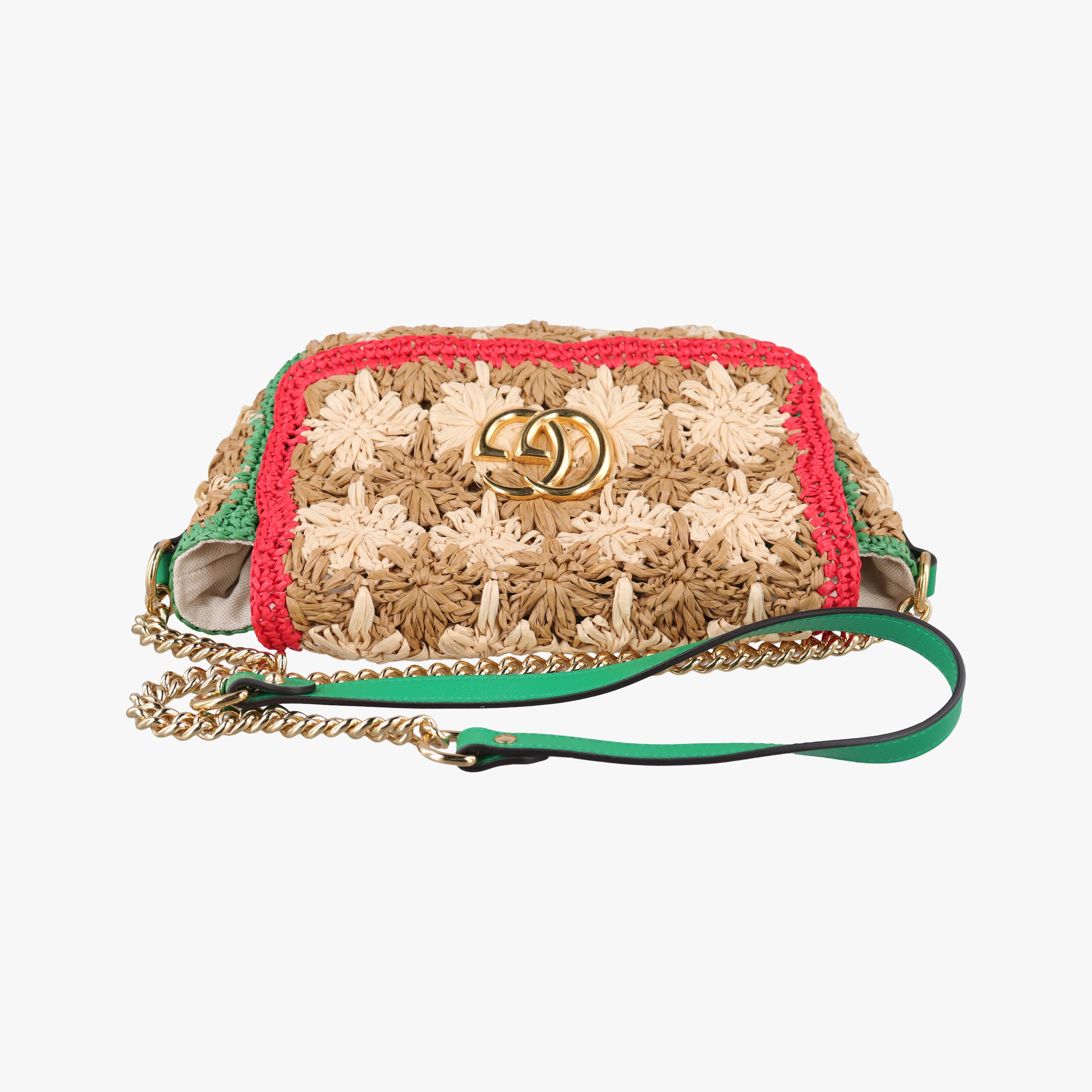 Pre-owned Gucci GG Marmont Multicolour straw 574433 shoulderbag | stylenewstar