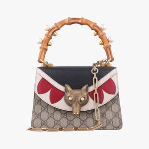 Vintage Gucci Mini Fox Brooch Bamboo Beige×Multicolour PVC coated canvas×Leather 466428 shoulderbag | stylenewstar
