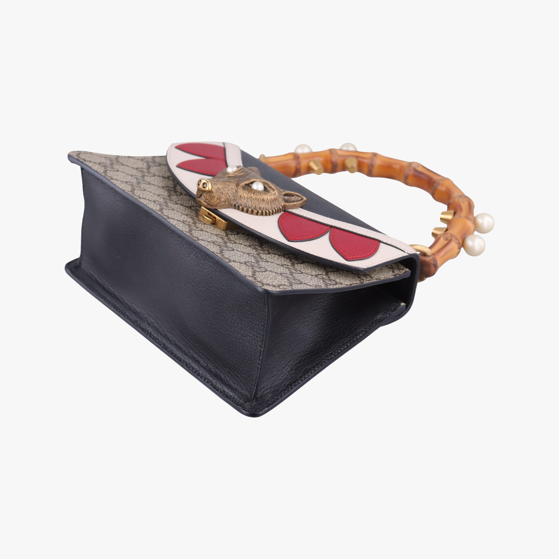 Vintage Gucci Mini Fox Brooch Bamboo Beige×Multicolour PVC coated canvas×Leather 466428 shoulderbag | stylenewstar