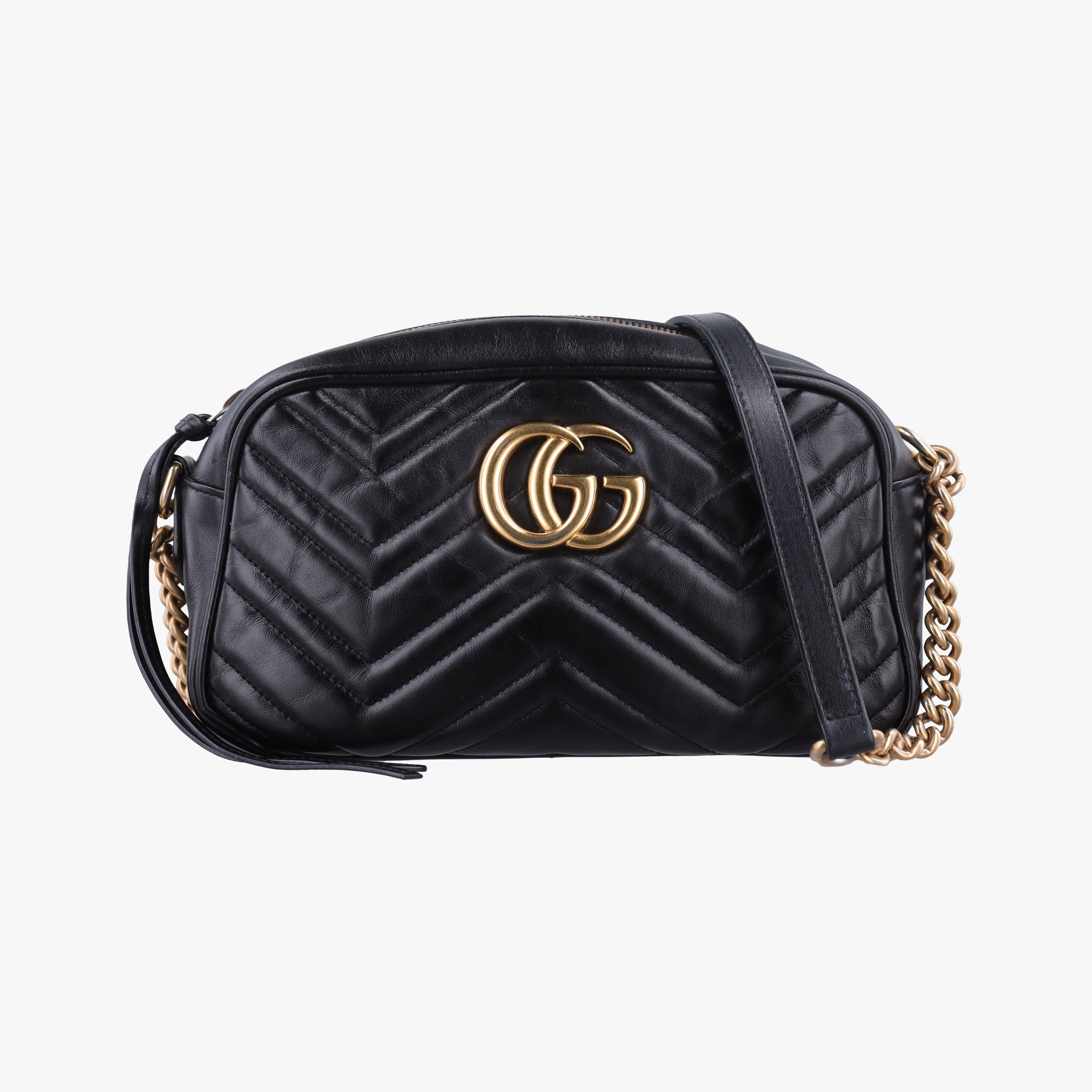 Pre-owned Gucci GG Marmont Black Leather 447632 shoulderbag | stylenewstar