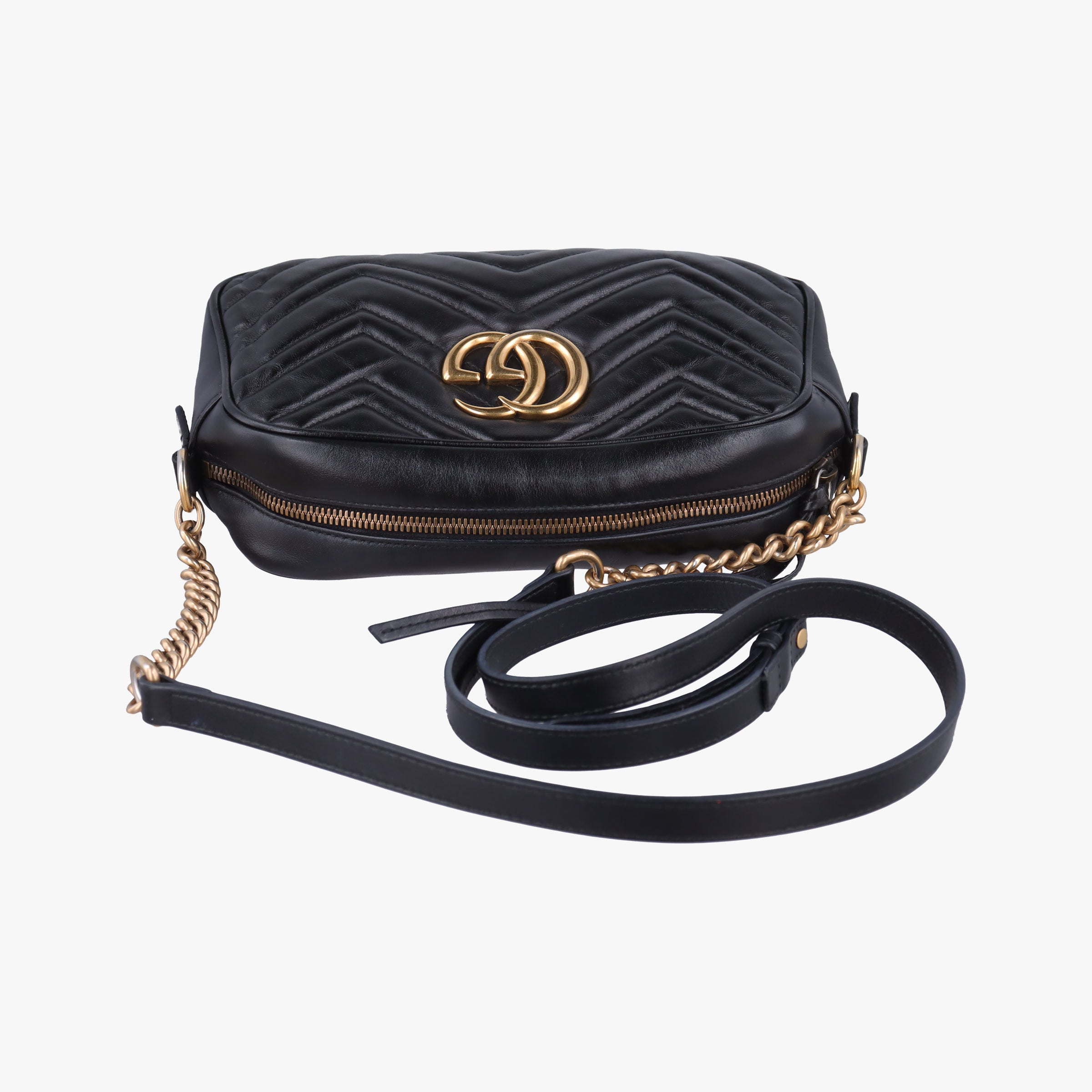 Pre-owned Gucci GG Marmont Black Leather 447632 shoulderbag | stylenewstar