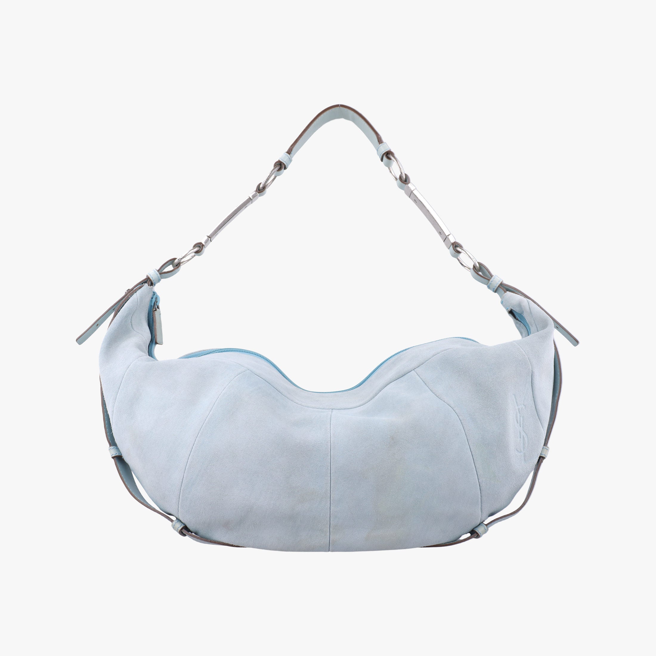 Vintage Yves Saint Laurent Rive Gauche Mombasa Light Blue Suede 205118 shoulderbag | stylenewstar