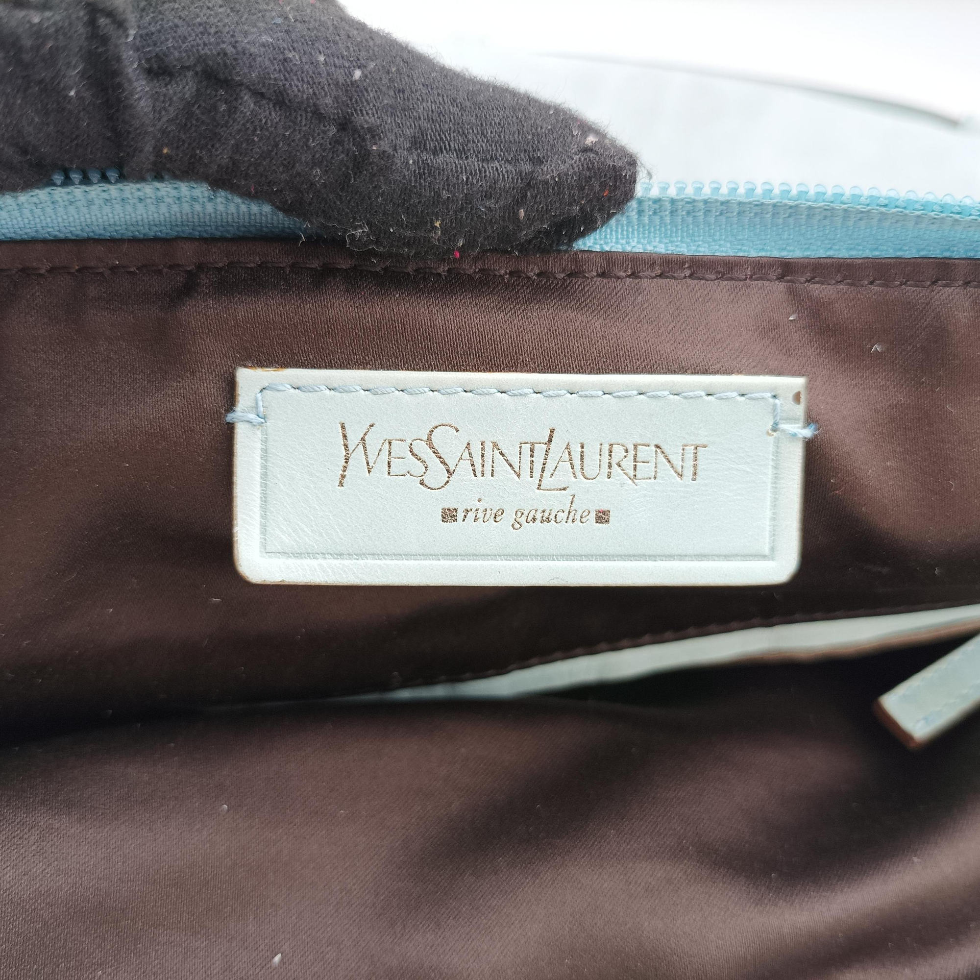 Vintage Yves Saint Laurent Rive Gauche Mombasa Light Blue Suede 205118 shoulderbag | stylenewstar