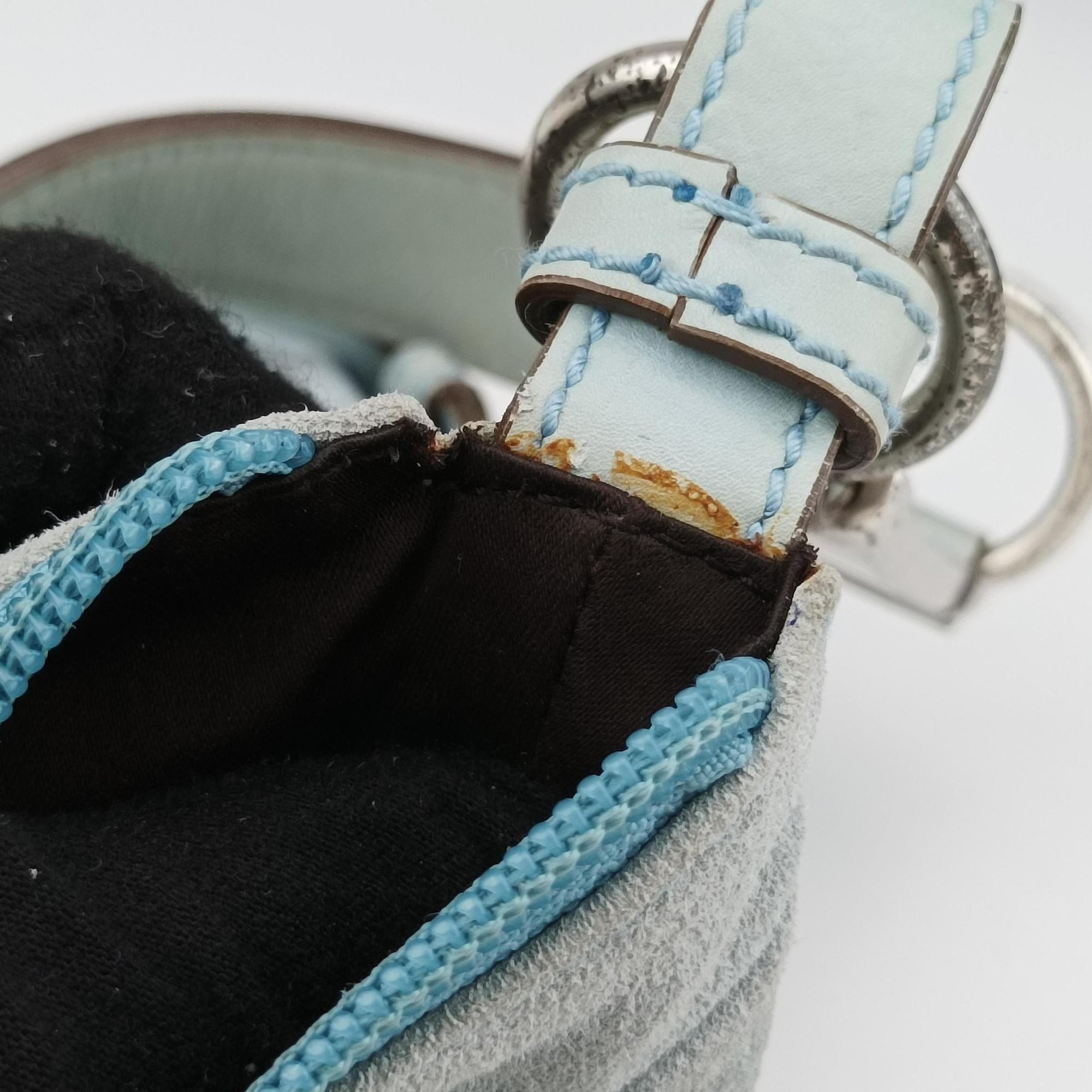 Vintage Yves Saint Laurent Rive Gauche Mombasa Light Blue Suede 205118 shoulderbag | stylenewstar