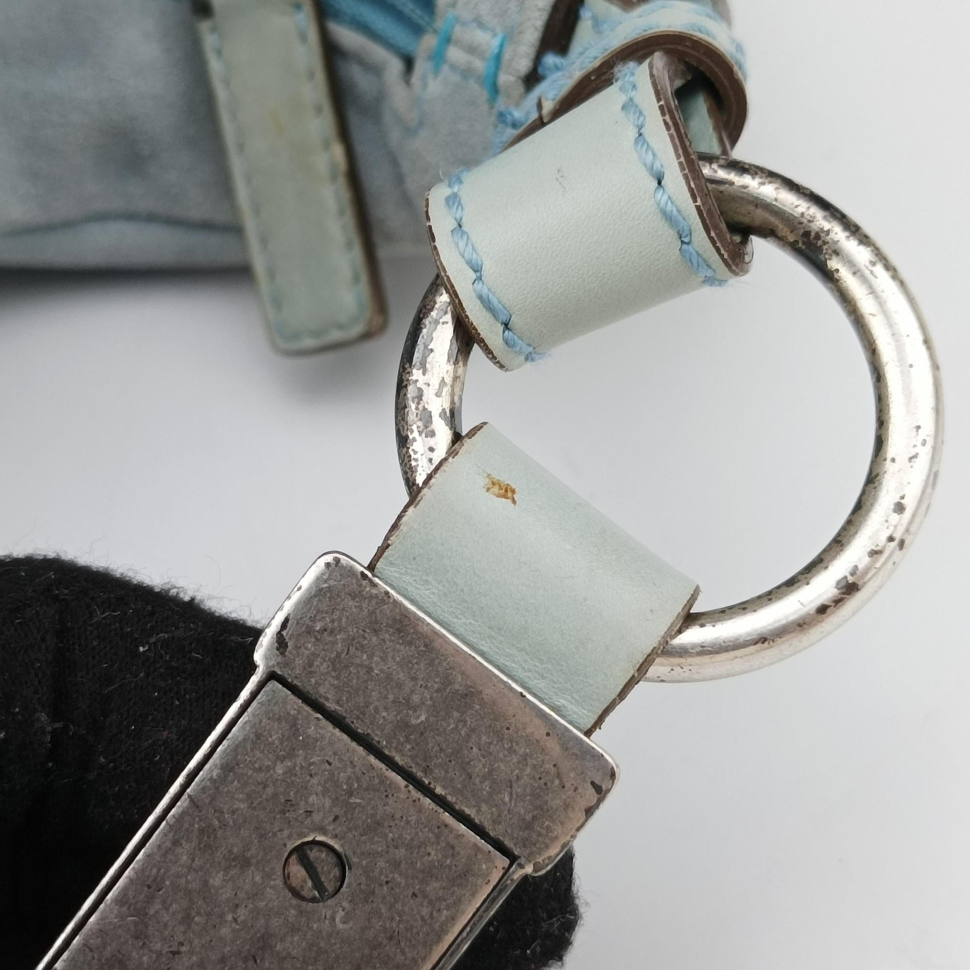 Vintage Yves Saint Laurent Rive Gauche Mombasa Light Blue Suede 205118 shoulderbag | stylenewstar
