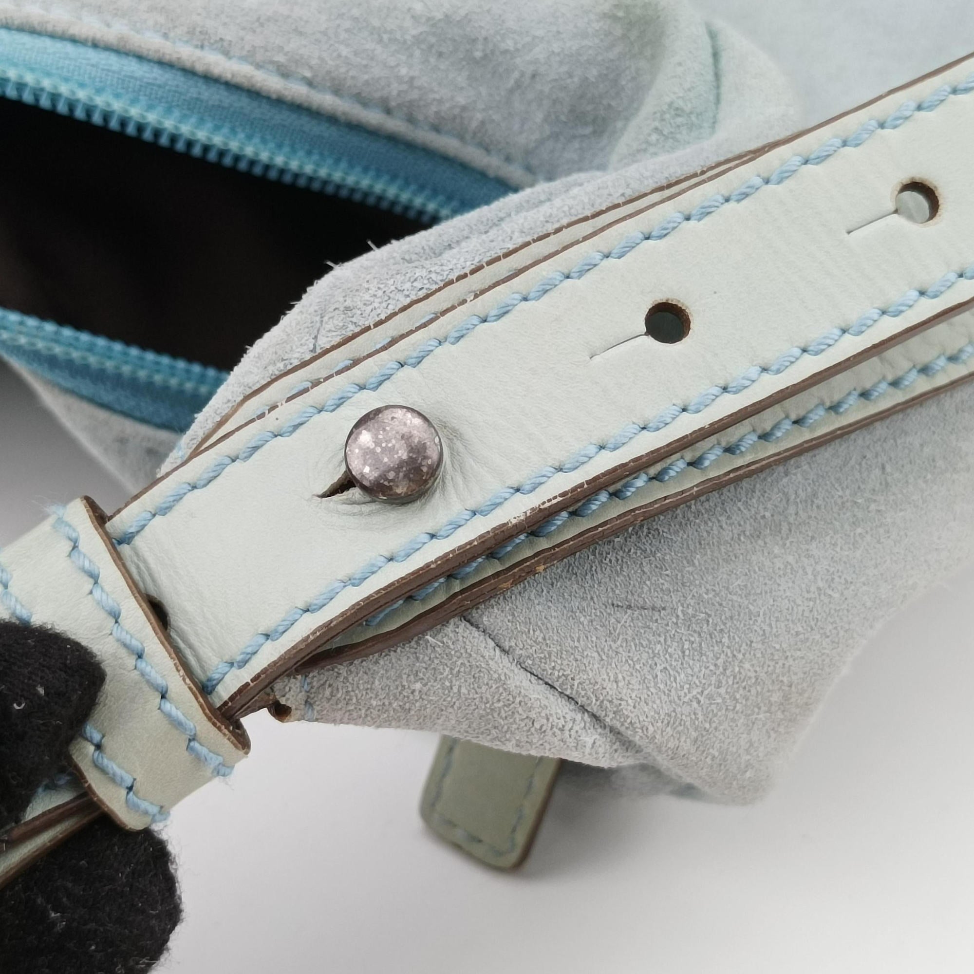 Vintage Yves Saint Laurent Rive Gauche Mombasa Light Blue Suede 205118 shoulderbag | stylenewstar