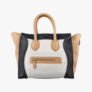 Pre-owned Celine Luggage Mini Shopper Beige×white×black Leather  handbag | stylenewstar