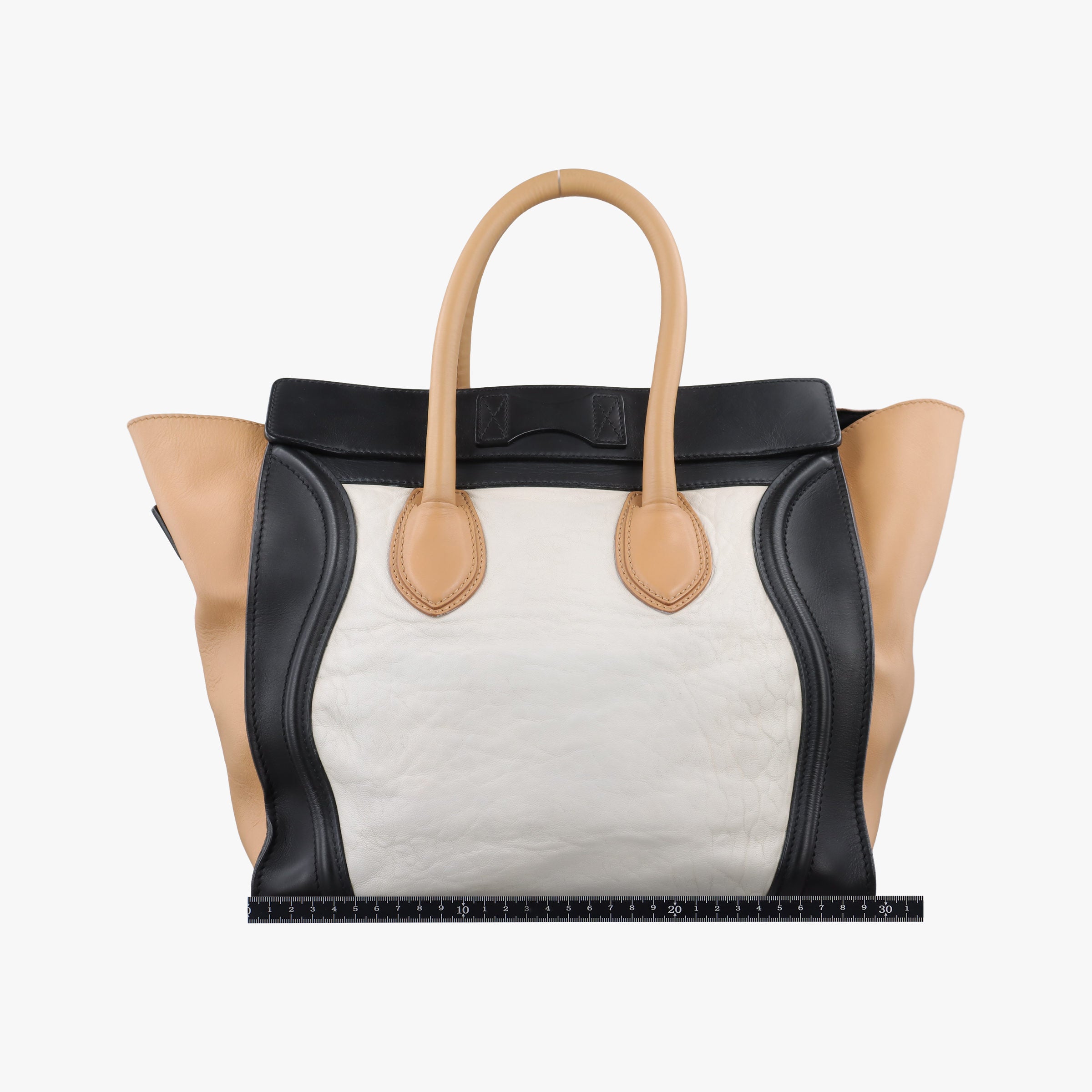 Pre-owned Celine Luggage Mini Shopper Beige×white×black Leather  handbag | stylenewstar
