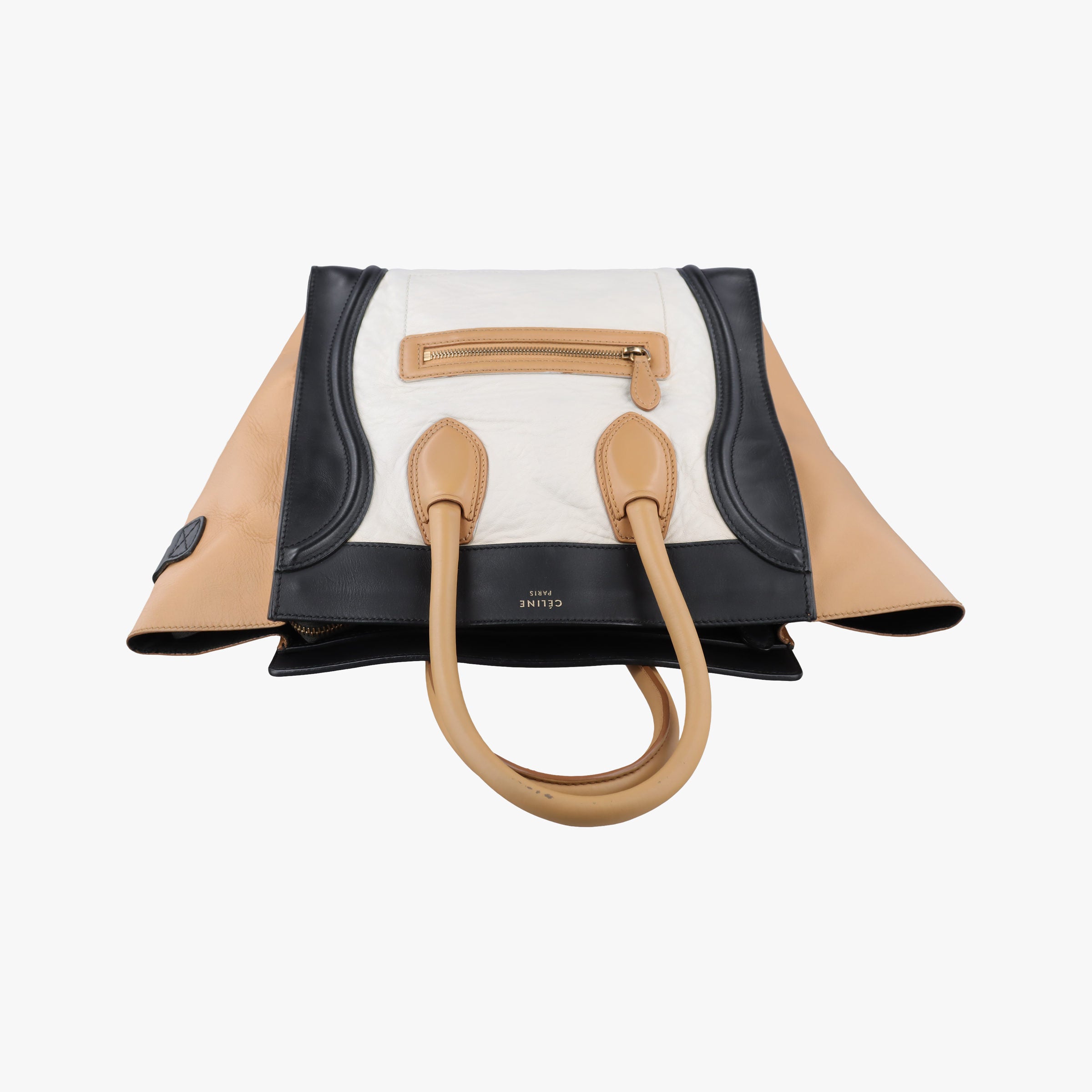 Pre-owned Celine Luggage Mini Shopper Beige×white×black Leather  handbag | stylenewstar