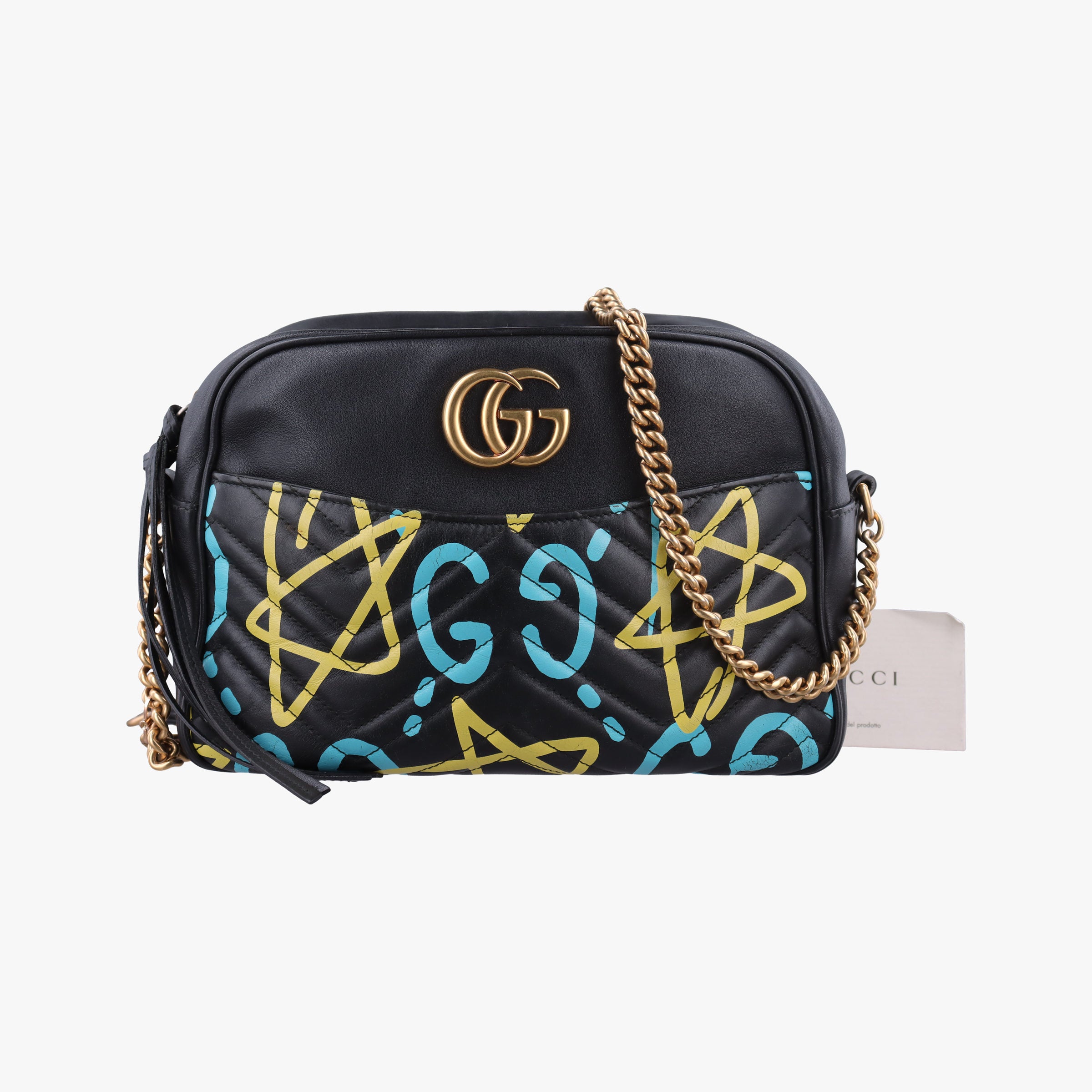 Pre-owned Gucci GG Marmont Black×multicolor Leather 443499 shoulderbag | stylenewstar