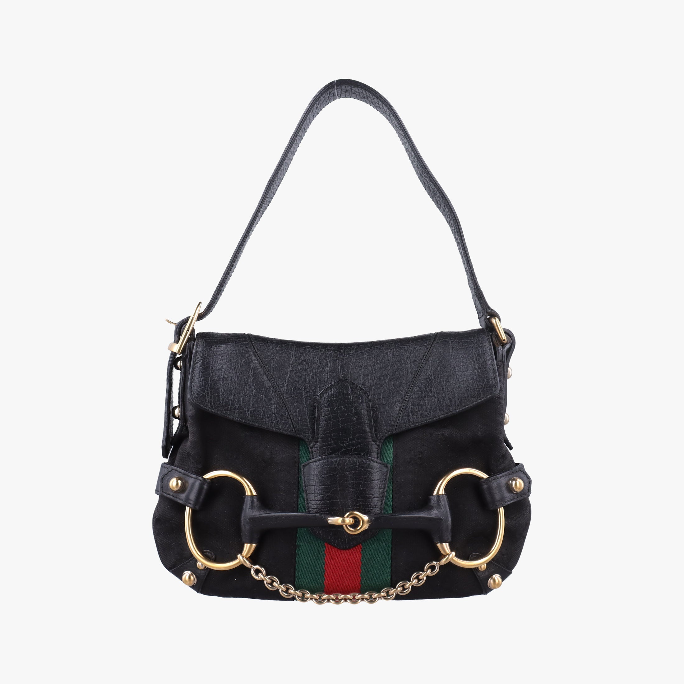 Secondhand Gucci Horsebit Black canvas×Leather 131094 handbag | stylenewstar