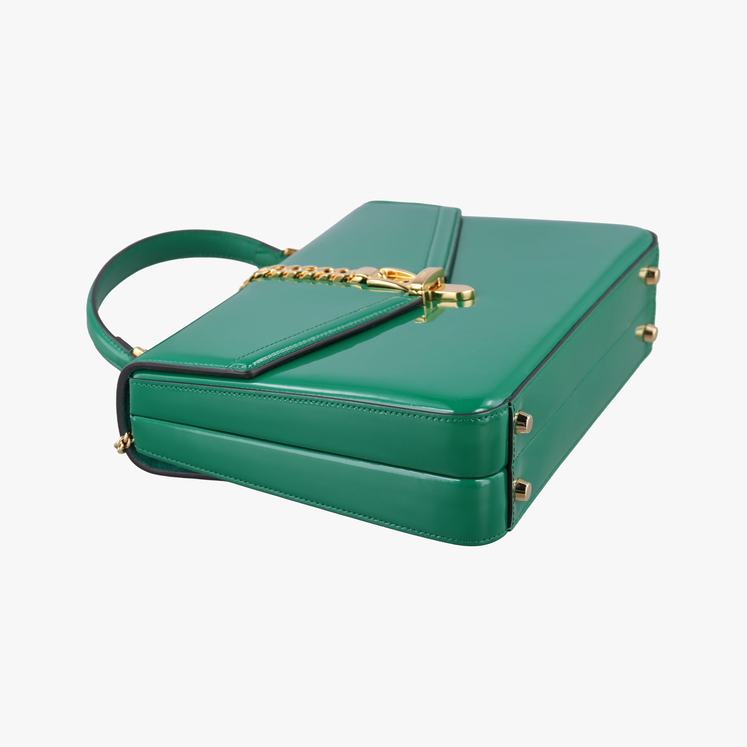 Pre-owned Gucci Sylvie Green Patent Leather 589478 shoulderbag | stylenewstar