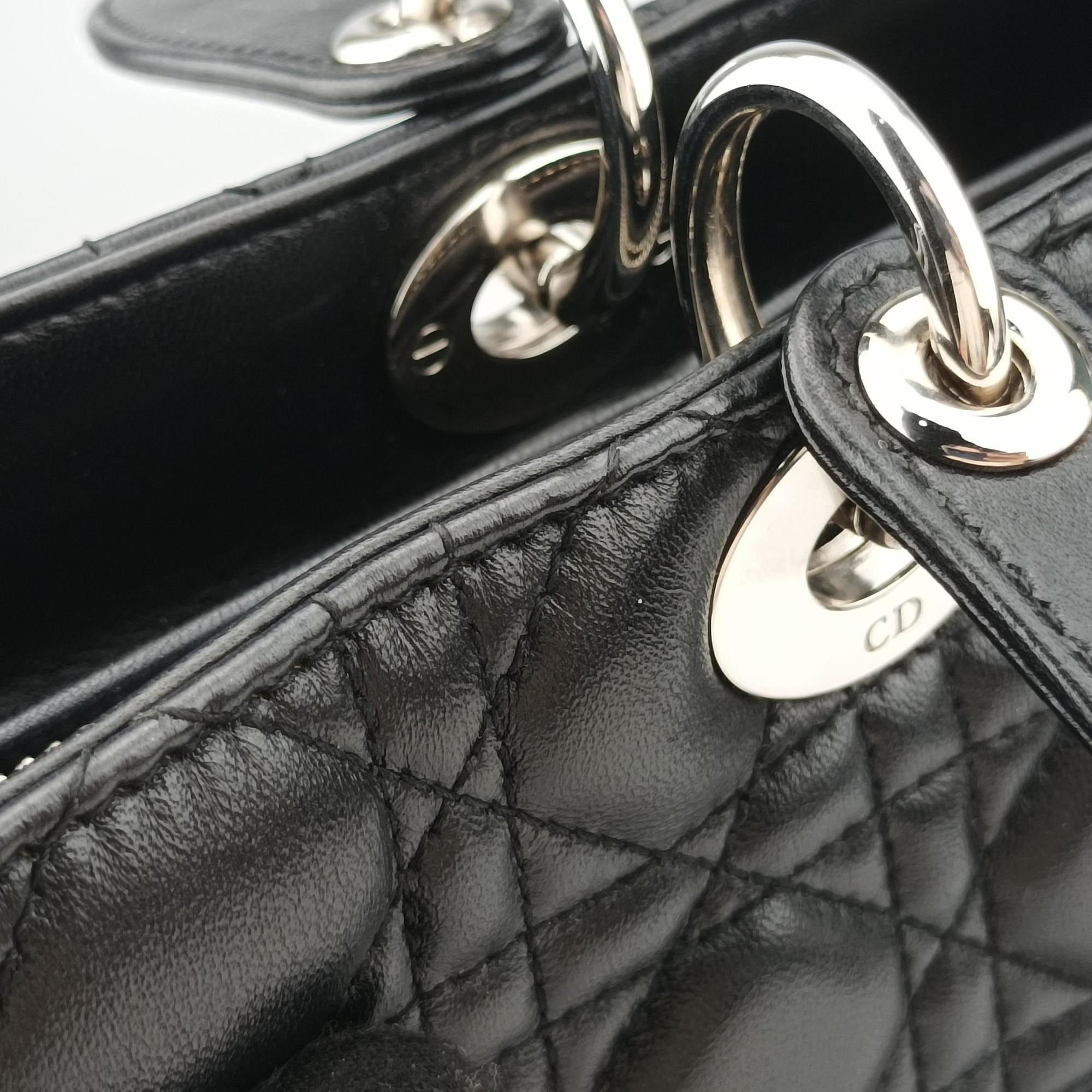 Pre-owned Christian Dior Lady Dior Black lambskin  shoulderbag | stylenewstar