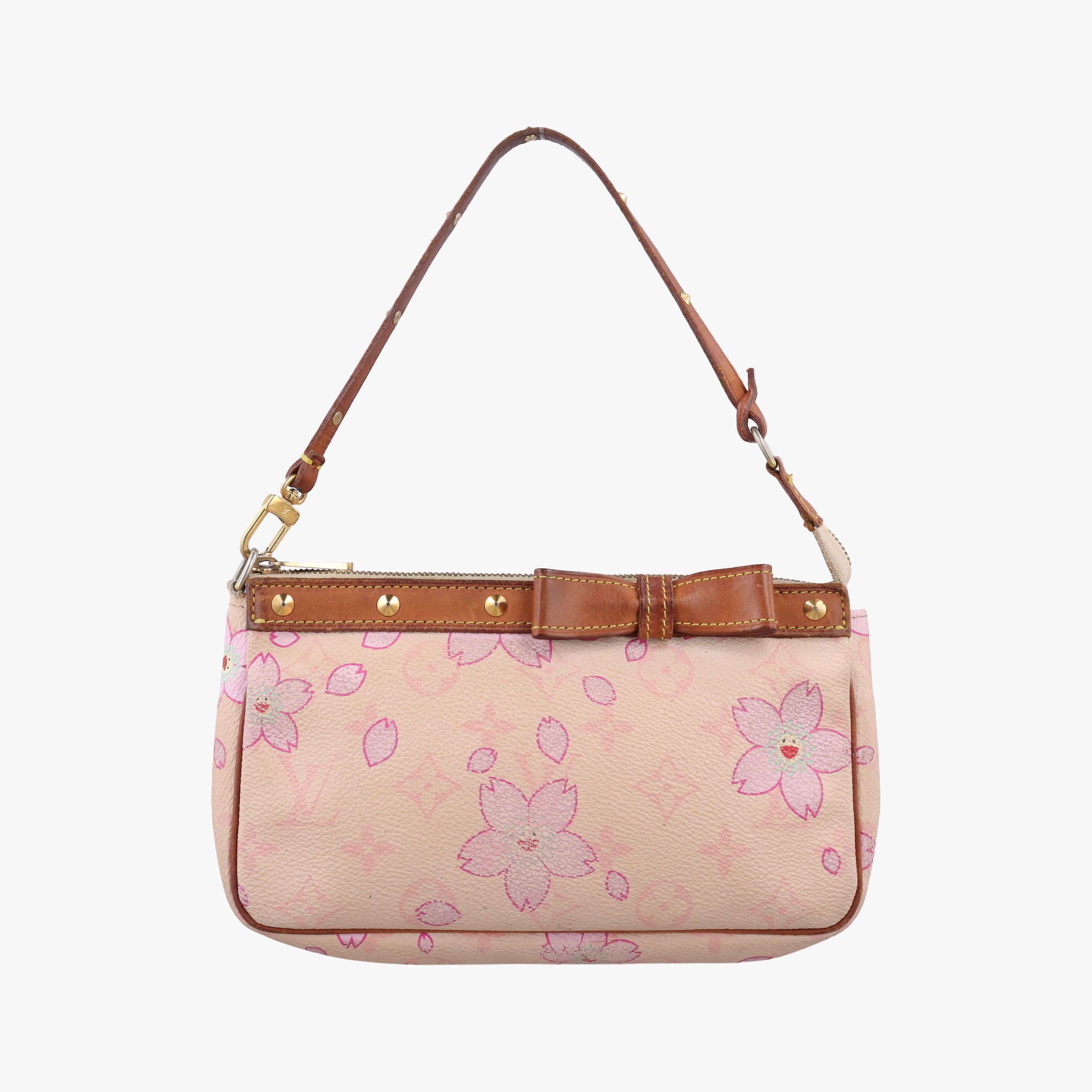 Pre-owned Louis Vuitton Cherry Blossom Pochette Accessoire Pink Monogram Canvas × Vachetta Leather M92007 handbag | stylenewstar