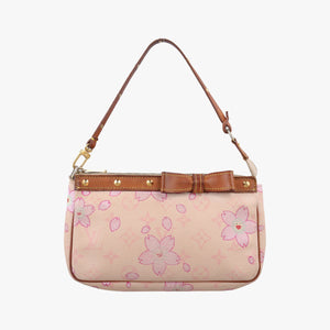 Pre-owned Louis Vuitton Cherry Blossom Pochette Accessoire Pink Monogram Canvas × Vachetta Leather M92007 handbag | stylenewstar