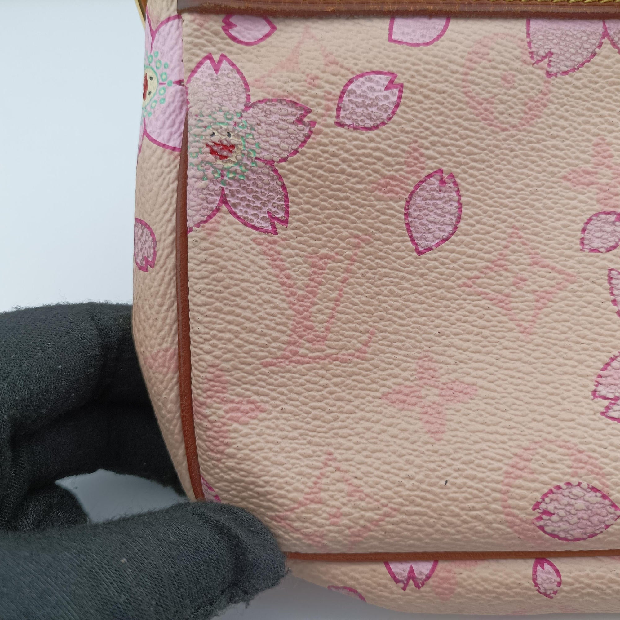 Pre-owned Louis Vuitton Cherry Blossom Pochette Accessoire Pink Monogram Canvas × Vachetta Leather M92007 handbag | stylenewstar