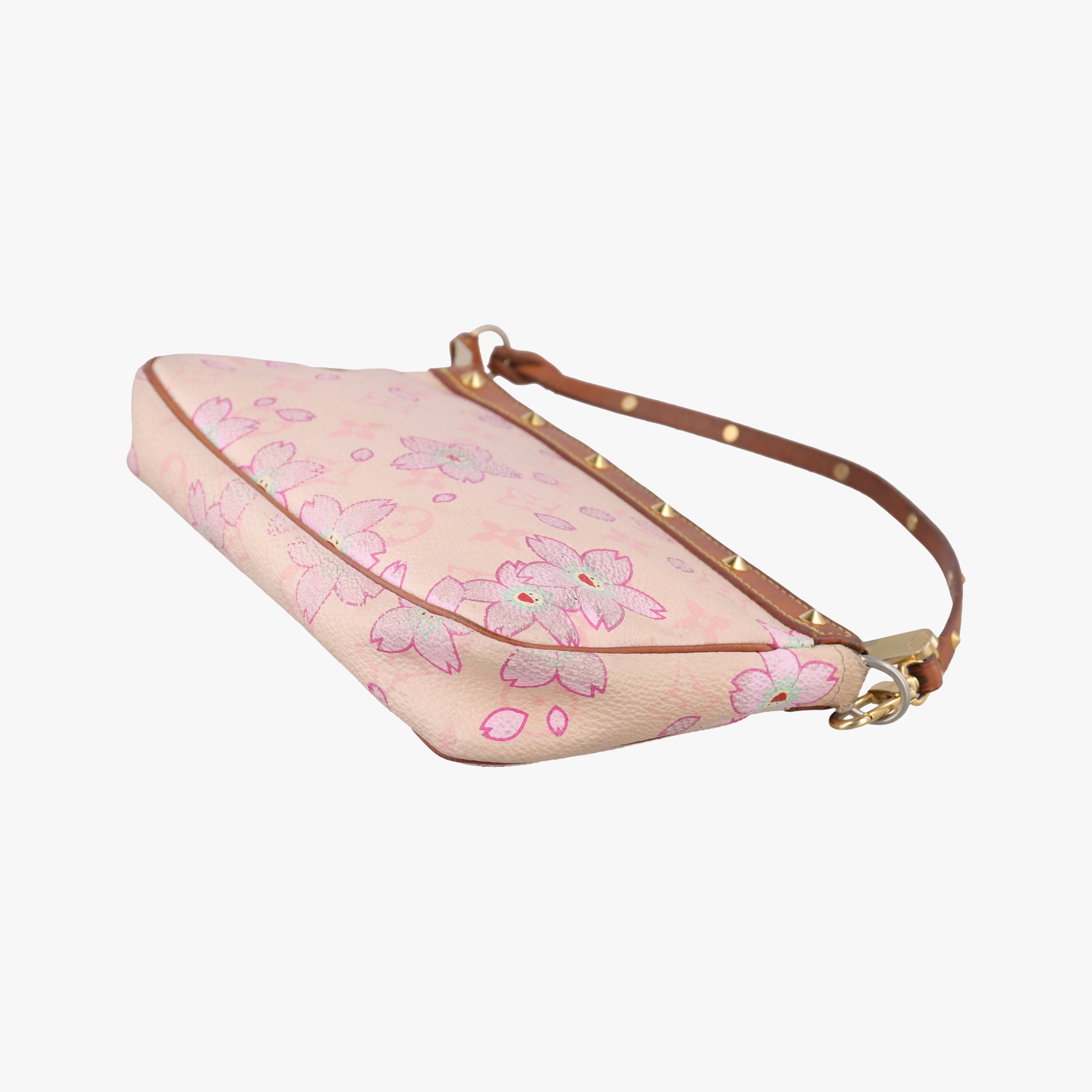 Pre-owned Louis Vuitton Cherry Blossom Pochette Accessoire Pink Monogram Canvas × Vachetta Leather M92007 handbag | stylenewstar
