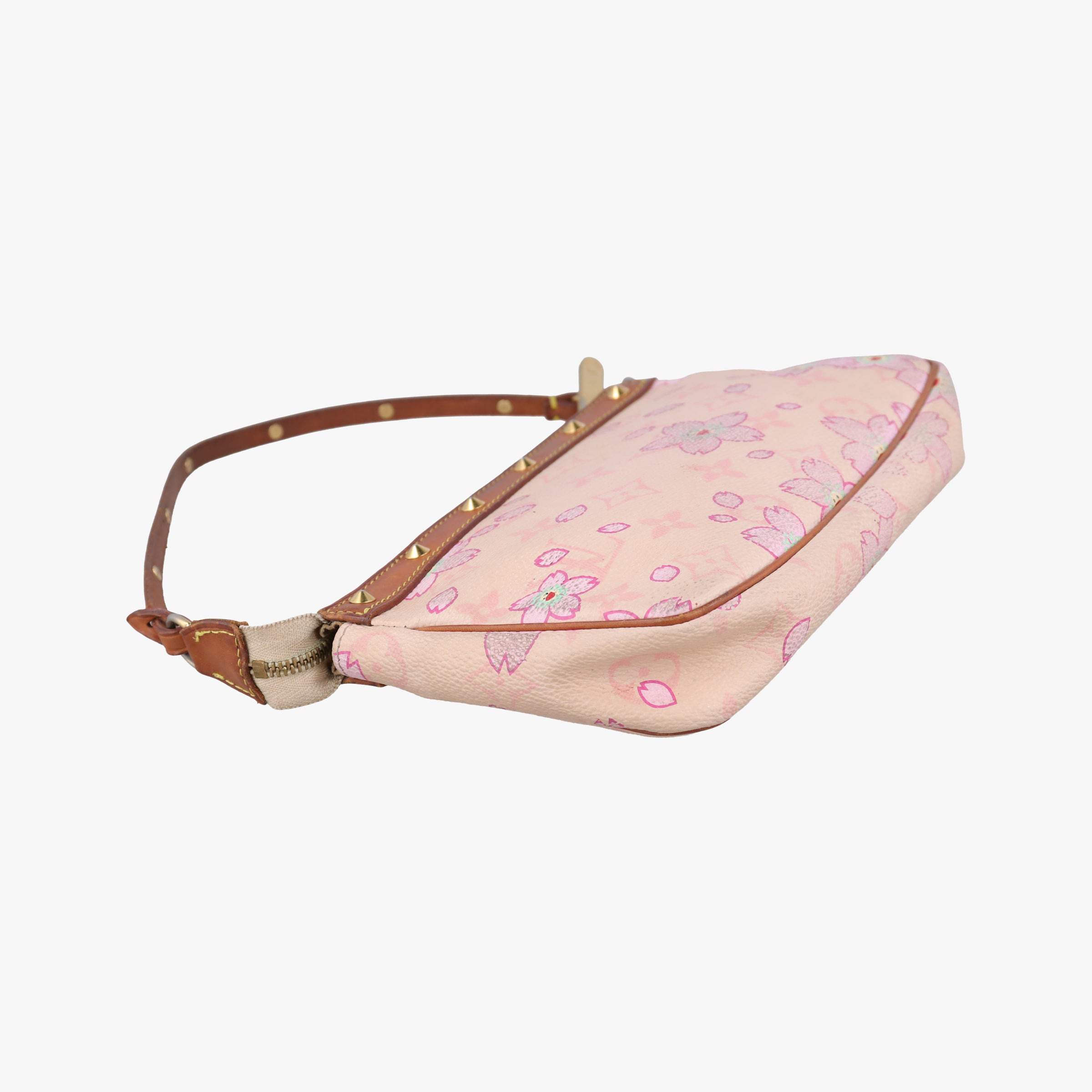 Pre-owned Louis Vuitton Cherry Blossom Pochette Accessoire Pink Monogram Canvas × Vachetta Leather M92007 handbag | stylenewstar