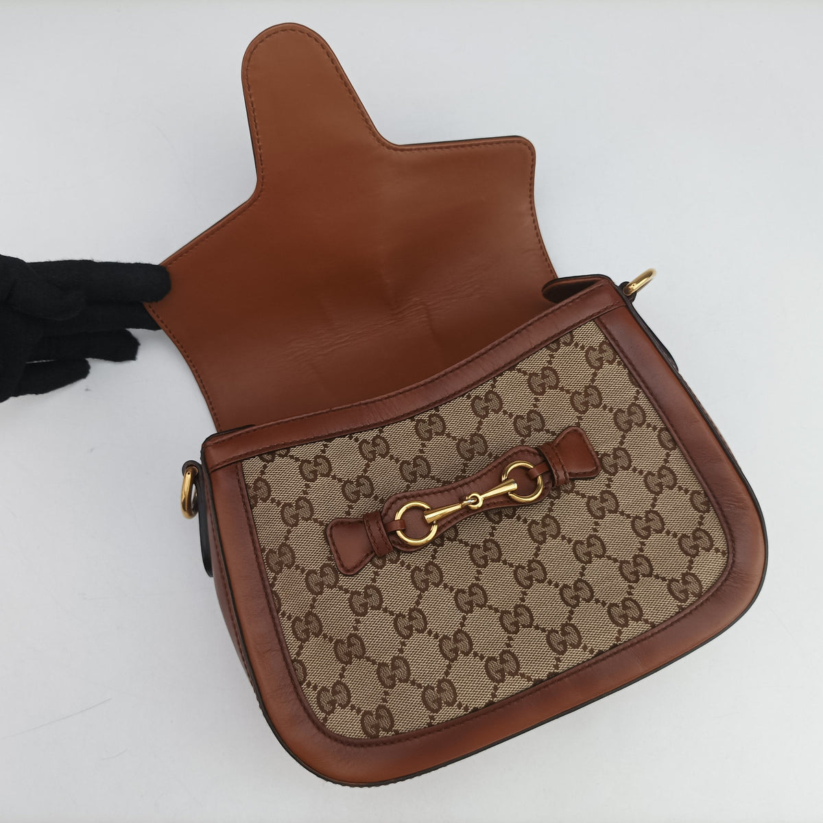 Vintage Gucci Horsebit Lady Web Beige×Brown Leather×canvas 383848 shoulderbag | stylenewstar