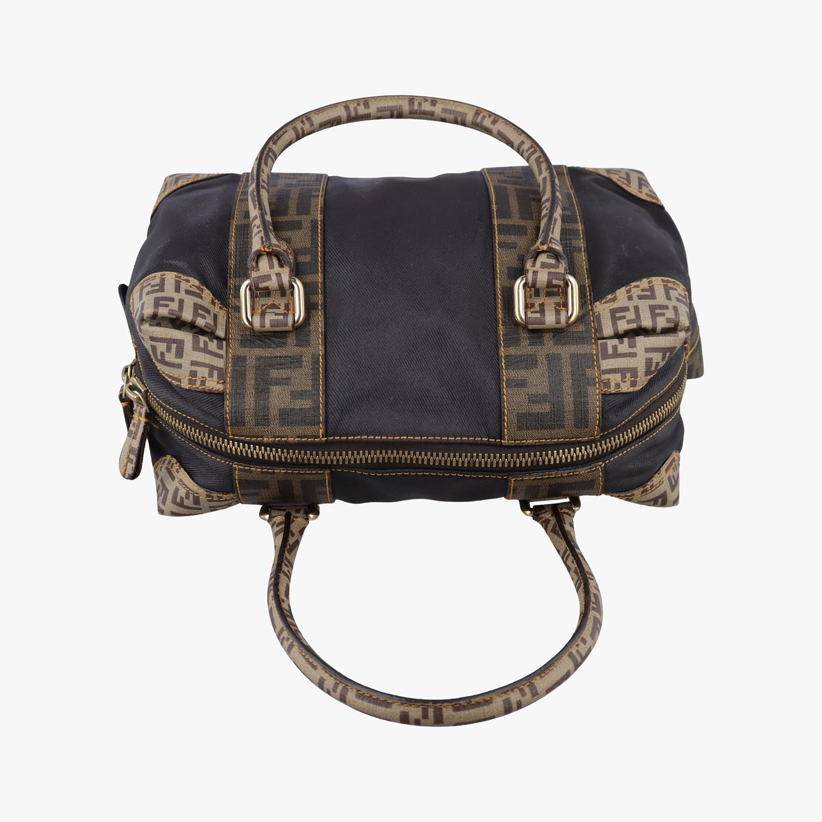 Secondhand Fendi Zucca Zucchino Mixed Balck x Brown PVC coated canvas 8BL095 handbag | stylenewstar