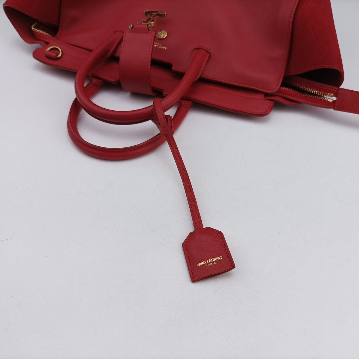 Pre-owned Yves Saint Laurent Downtown Cabas Red Leather x Suede 436832 shoulderbag | stylenewstar