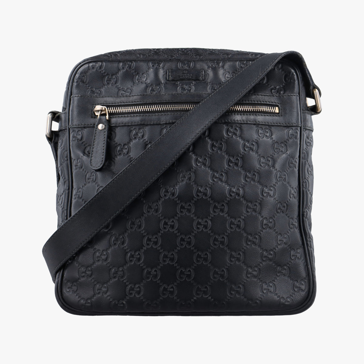 Pre-owned Gucci Guccissima Messenger Black Leather 201448 shoulderbag | stylenewstar