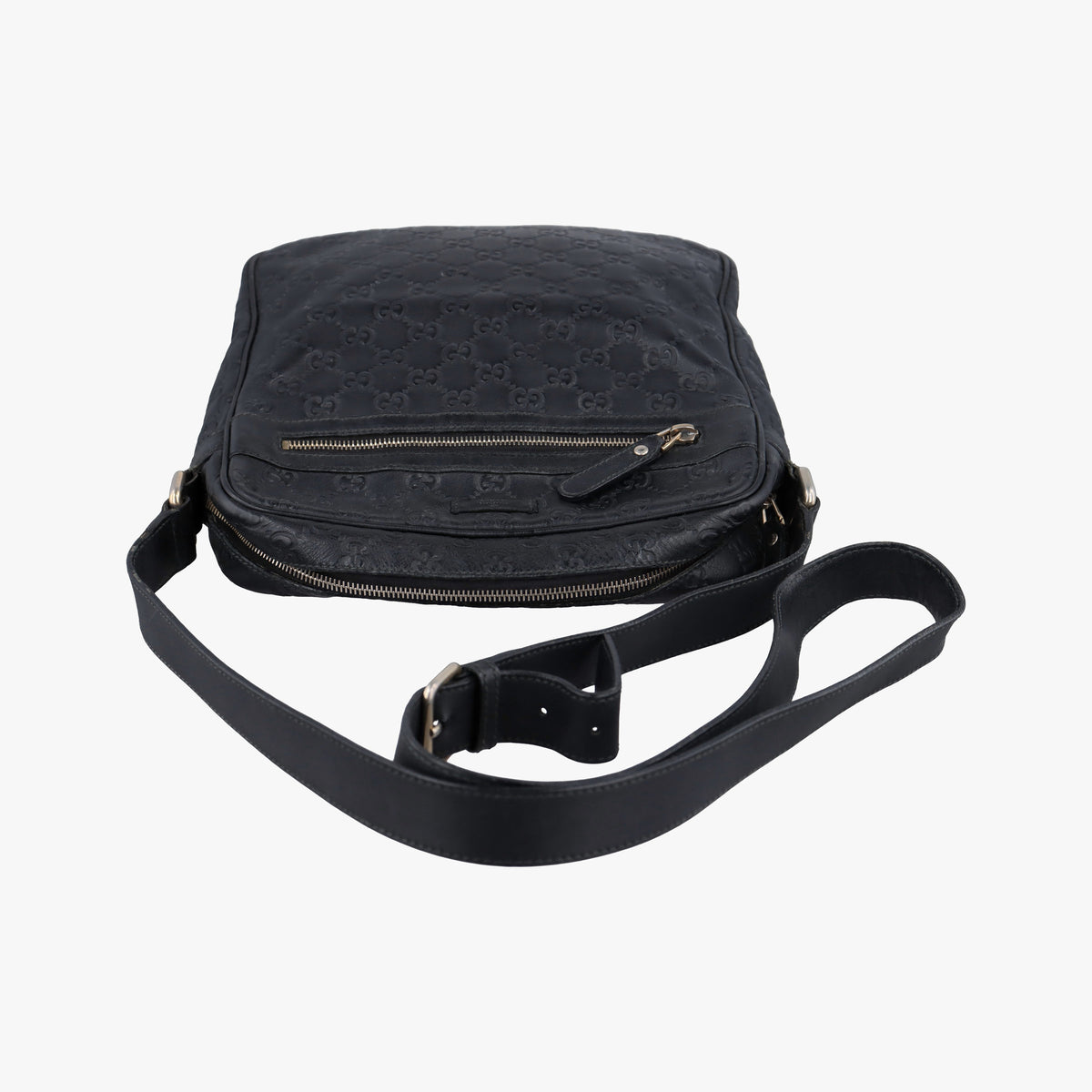 Pre-owned Gucci Guccissima Messenger Black Leather 201448 shoulderbag | stylenewstar