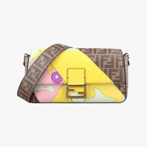 Pre-owned Fendi BAGUETTE Antonio Lopez Brown x Multicolor PVC coated canvas x Leather 8BR600 shoulderbag | stylenewstar