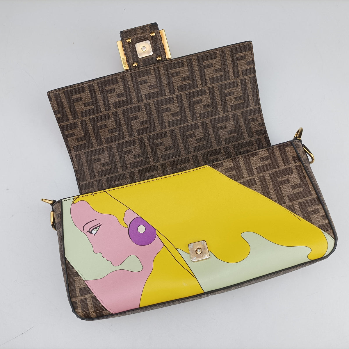 Pre-owned Fendi BAGUETTE Antonio Lopez Brown x Multicolor PVC coated canvas x Leather 8BR600 shoulderbag | stylenewstar