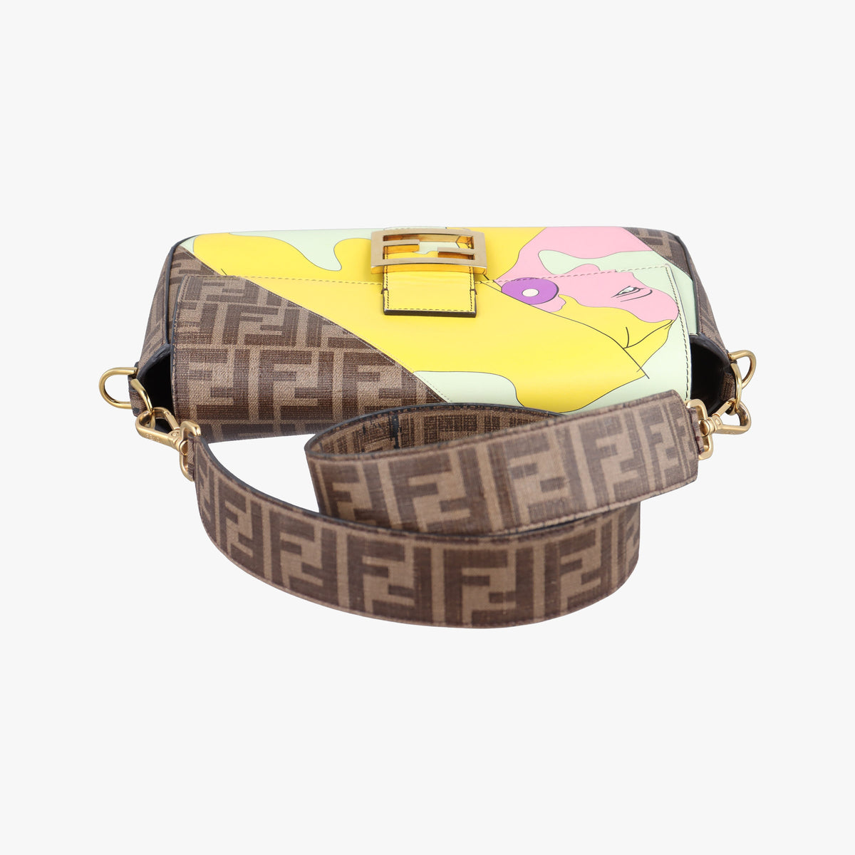 Pre-owned Fendi BAGUETTE Antonio Lopez Brown x Multicolor PVC coated canvas x Leather 8BR600 shoulderbag | stylenewstar