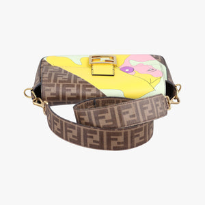 Pre-owned Fendi BAGUETTE Antonio Lopez Brown x Multicolor PVC coated canvas x Leather 8BR600 shoulderbag | stylenewstar