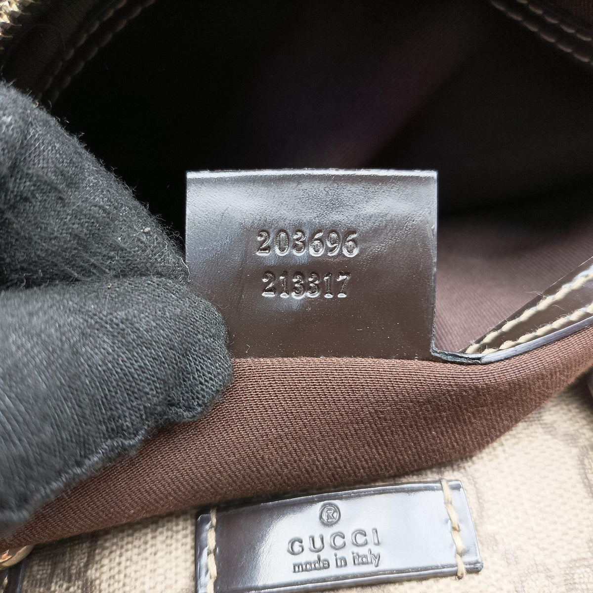Pre-owned Gucci GG plus  GG Supreme beige×black PVC coated canvas 203696 handbag | stylenewstar