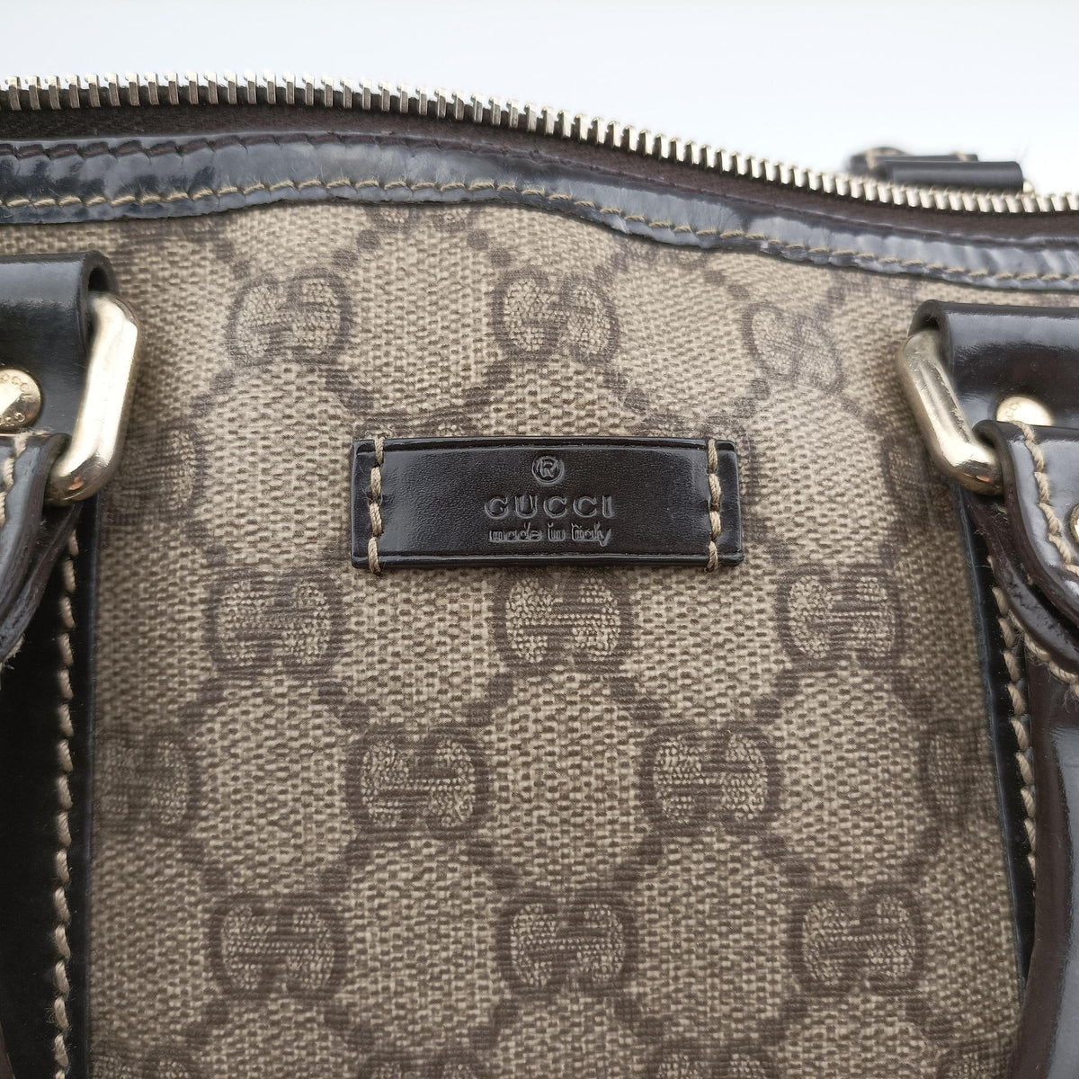 Pre-owned Gucci GG plus  GG Supreme beige×black PVC coated canvas 203696 handbag | stylenewstar