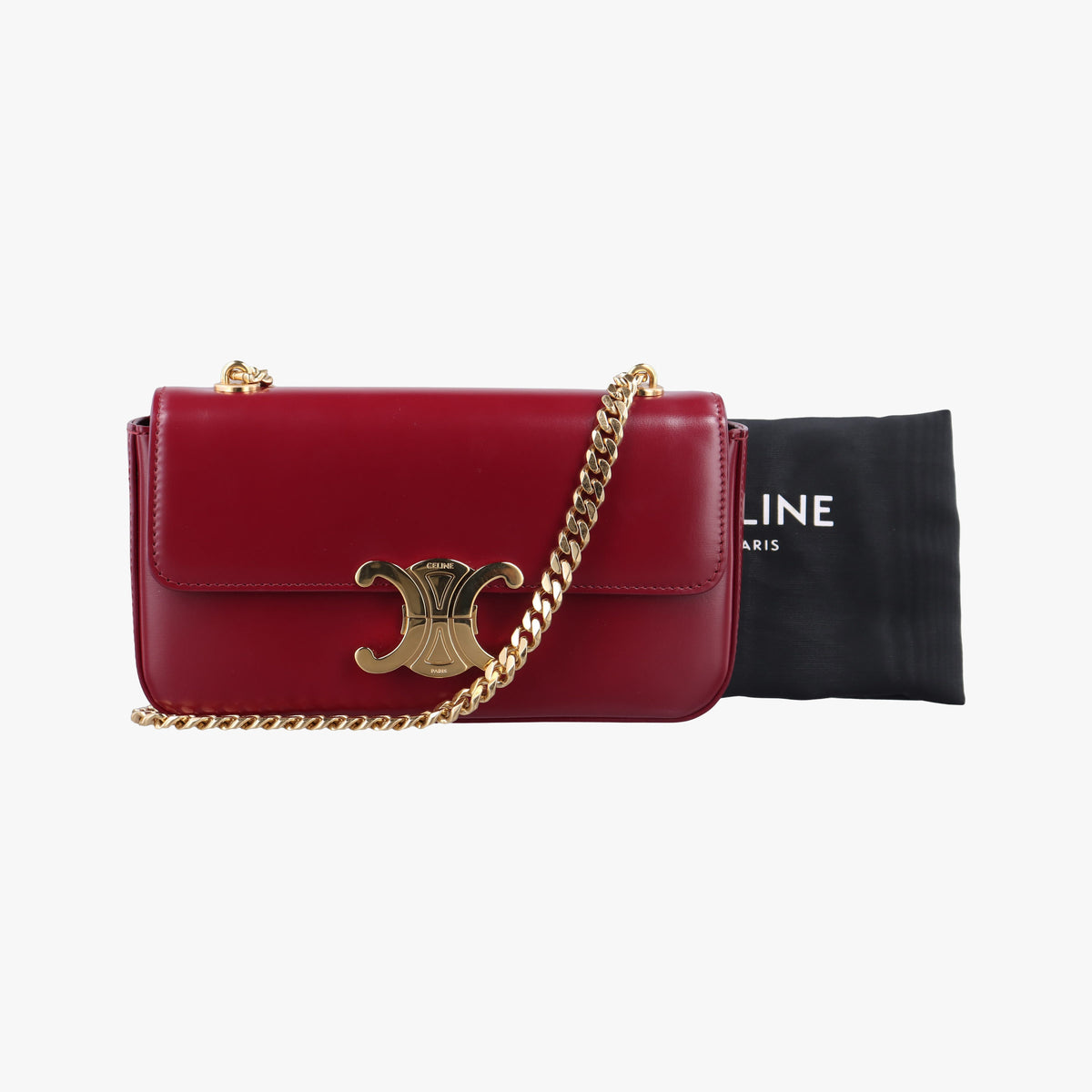 Pre-owned Celine Chain Claude Triomphe Red Leather  shoulderbag | stylenewstar