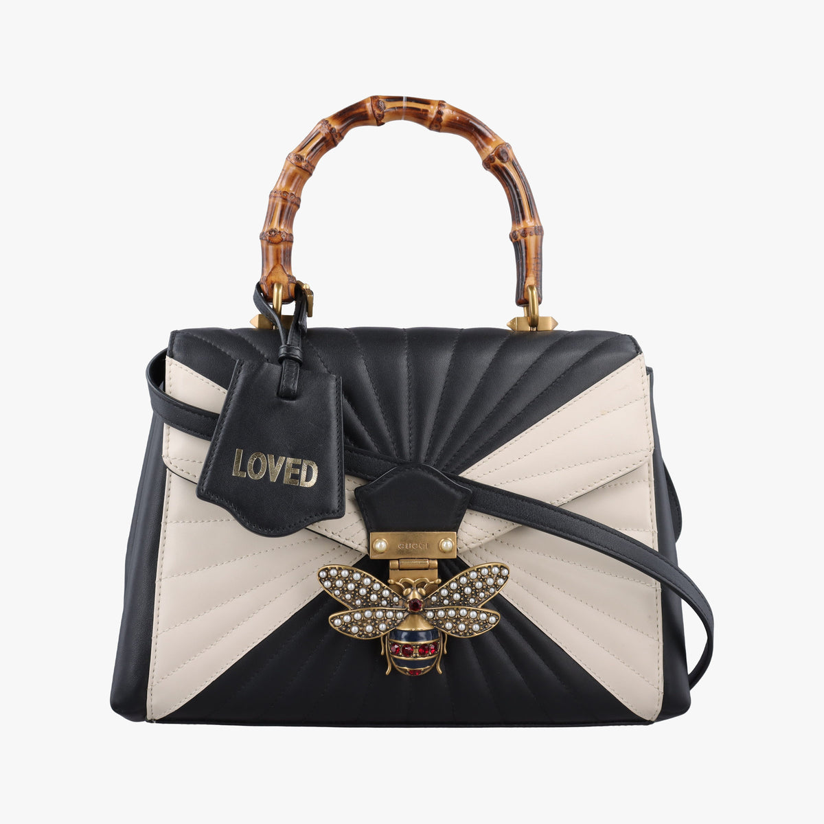 Secondhand Gucci Queen Margaret Bamboo Black×white Leather 476531 shoulderbag | stylenewstar