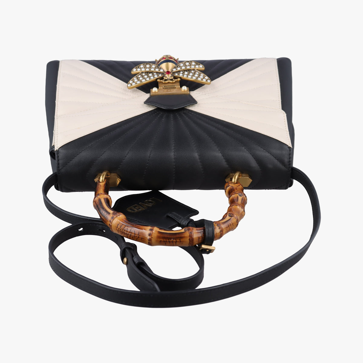 Secondhand Gucci Queen Margaret Bamboo Black×white Leather 476531 shoulderbag | stylenewstar