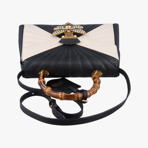 Secondhand Gucci Queen Margaret Bamboo Black×white Leather 476531 shoulderbag | stylenewstar