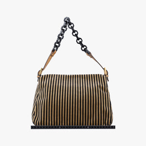 Pre-owned Fendi Mama Baguette Pequin Brown Velvet 8BR001 shoulderbag | stylenewstar