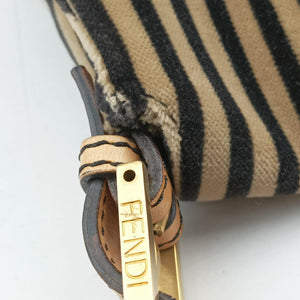 Pre-owned Fendi Mama Baguette Pequin Brown Velvet 8BR001 shoulderbag | stylenewstar