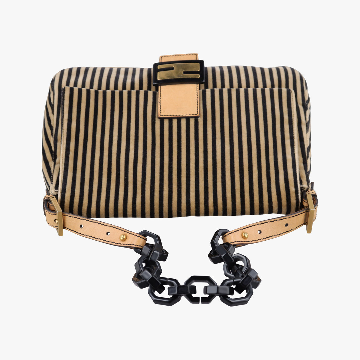 Pre-owned Fendi Mama Baguette Pequin Brown Velvet 8BR001 shoulderbag | stylenewstar