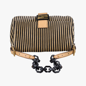 Pre-owned Fendi Mama Baguette Pequin Brown Velvet 8BR001 shoulderbag | stylenewstar