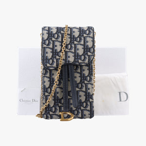 Pre-owned Christian Dior Saddle Phone holder Navy jacquard×Leather  shoulderbag | stylenewstar