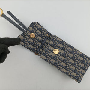 Pre-owned Christian Dior Saddle Phone holder Navy jacquard×Leather  shoulderbag | stylenewstar