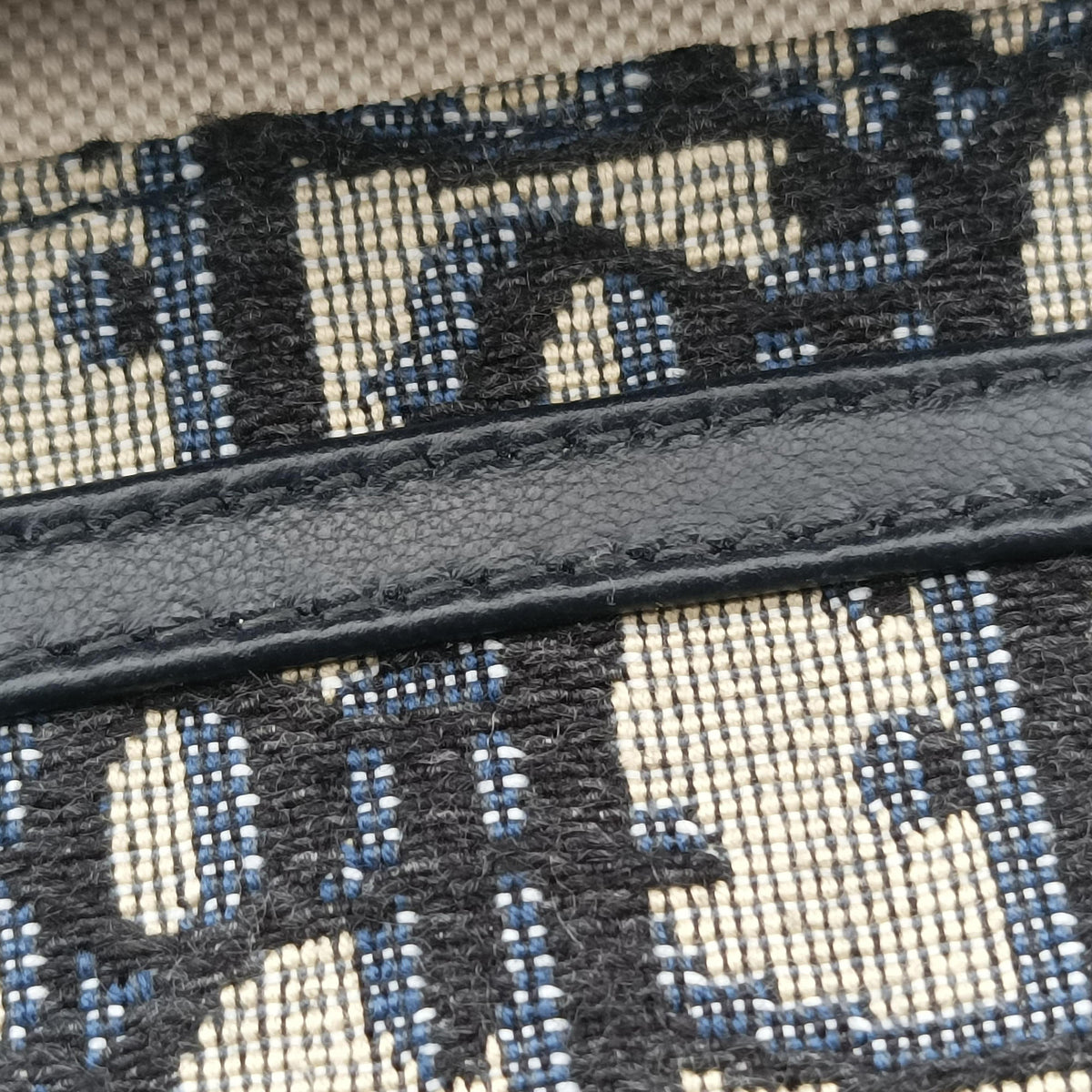 Pre-owned Christian Dior Saddle Phone holder Navy jacquard×Leather  shoulderbag | stylenewstar
