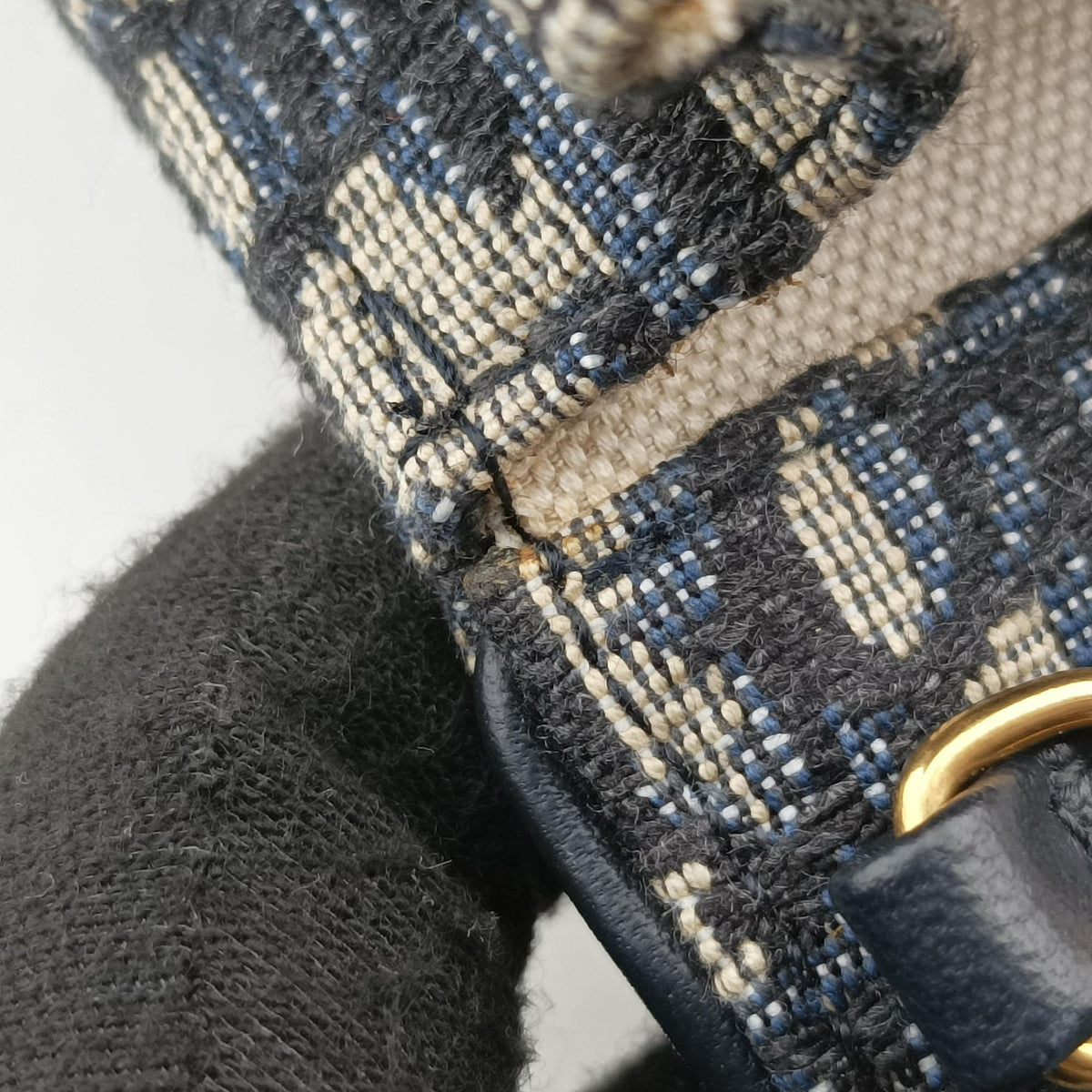 Pre-owned Christian Dior Saddle Phone holder Navy jacquard×Leather  shoulderbag | stylenewstar