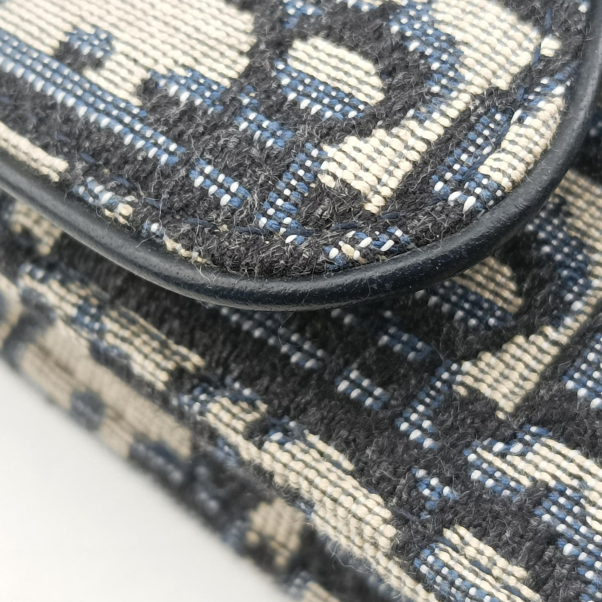 Pre-owned Christian Dior Saddle Phone holder Navy jacquard×Leather  shoulderbag | stylenewstar